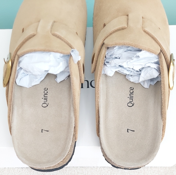 Quince Water Repellent Pecan Brown Suede Clogs with Buckle Women's Size 7 - Picture 9 of 15